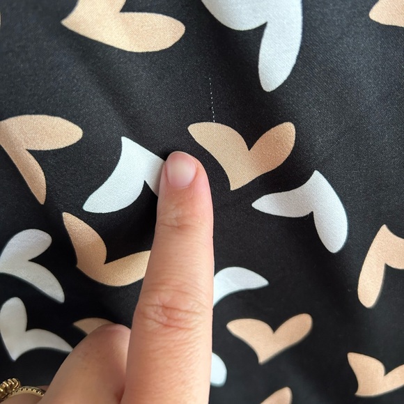 Kerri Rosenthal Black silky Button down with white and tan hearts - Picture 5 of 5